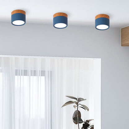Compact LED Flush Mount Ceiling Light Fixture Wood & Metal Accent for Entryway Hallway Bedroom Kitchen 5W 7W Surface Mount Minimalist Modern