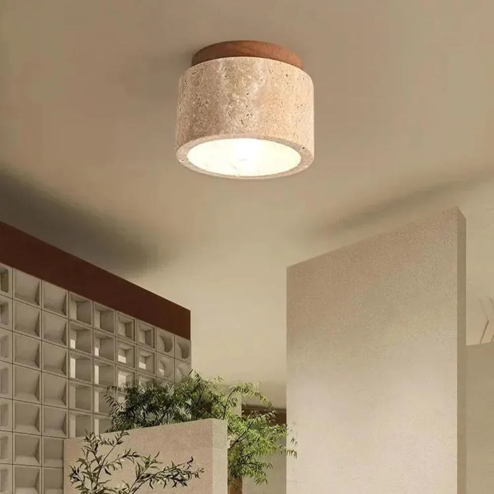 Plafonnier encastré en pierre naturelle crème 4,7 po, éclairage LED compact pour entrées, couloirs, chambres, foyers, style minimaliste moderne Japandi