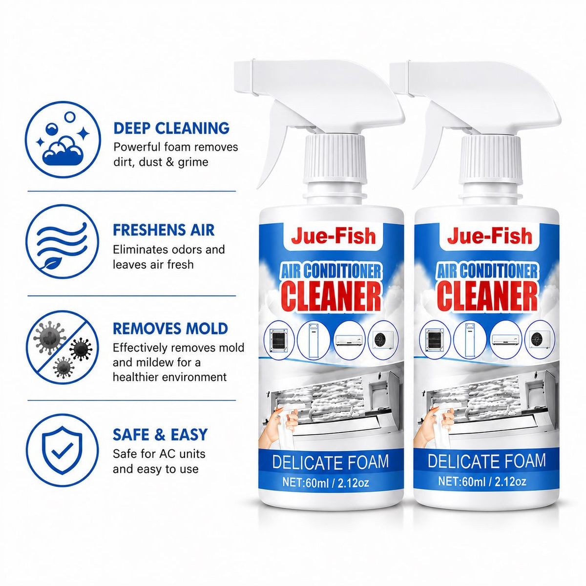 Home Cooling | Air Conditioner Foam Cleaner Spray with Easy Application | 2-Bottle Set for Efficient Maintenance
