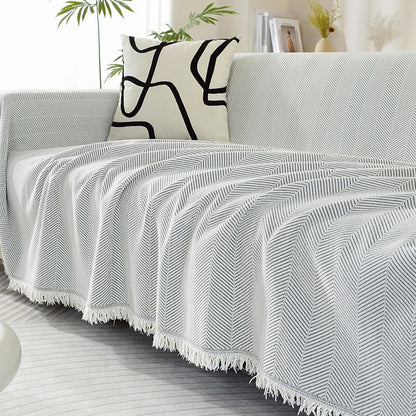 Herringbone Throw Blanket with Tassels for Sofa or Chair – Soft Textured Cover for Living Room, Bedroom & Couch Protection – Woven Home