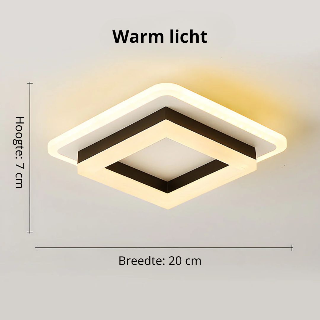 Square Flush Mount LED Ceiling Light 1920 Lumens for Bedroom Hallway Living Room Modern Geometric Low Profile Black White Layered Design Con