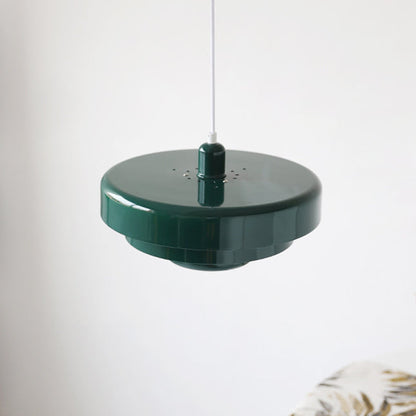 Round Metal Pendant Light 14-Inch Industrial Farmhouse Ceiling Fixture for Kitchen Island Dining Room Bedroom E26 Socket Green Orange