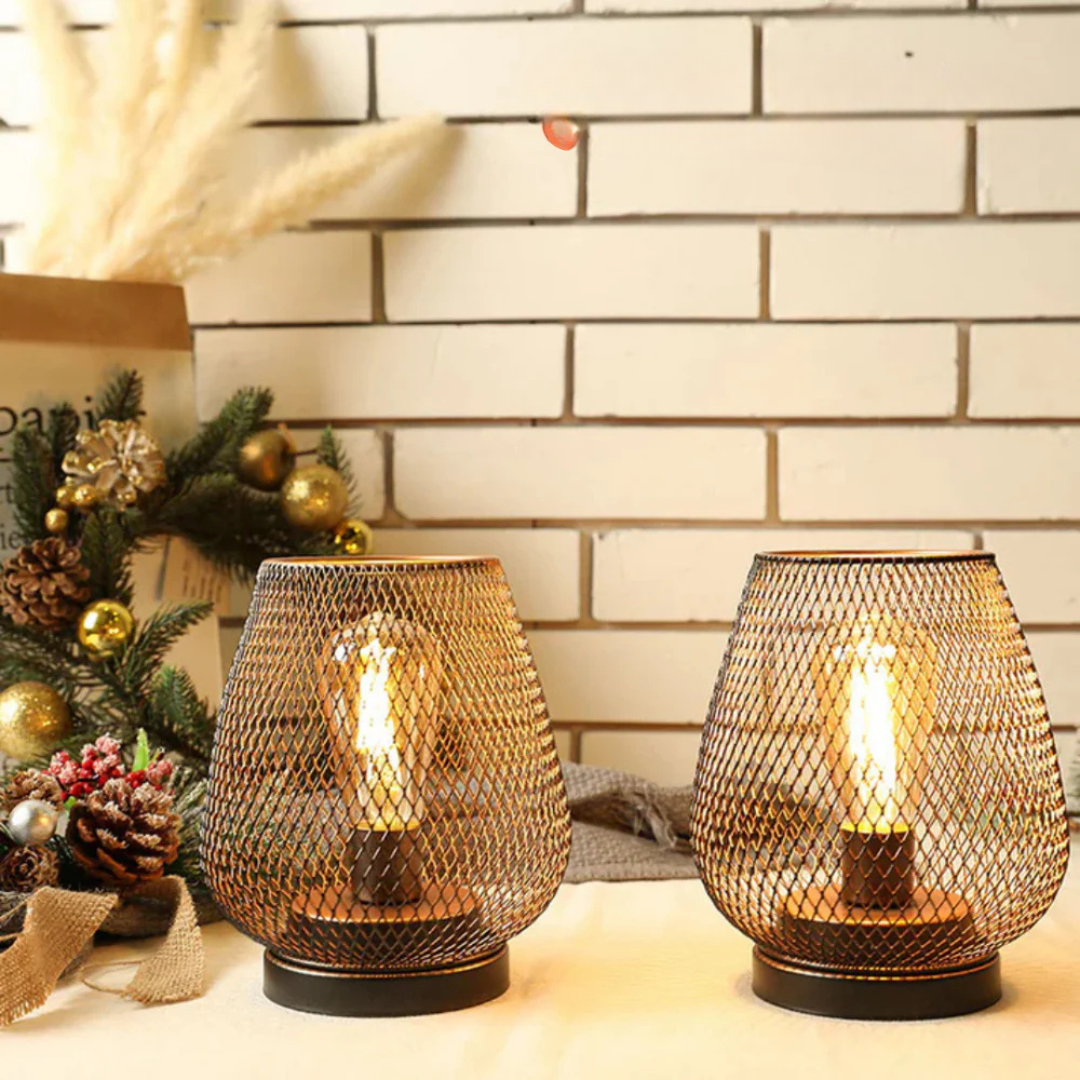 Battery Operated Metal Lantern LED Light Portable Cordless Accent Lamp Warm Glow Indoor Outdoor Bedside Nightstand Patio