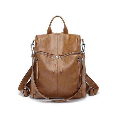 Genuine Leather Backpack with Multiple Compartments for Work School Travel Everyday Carry Women's Stylish Daypack