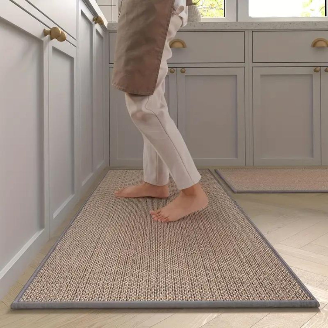 Anti-Fatigue Kitchen Runner Set 18×47 & 18×28 Inch Non-Slip Comfort Floor Mats Beige Cushioned Standing Pad for Sink Stove Cooking Area