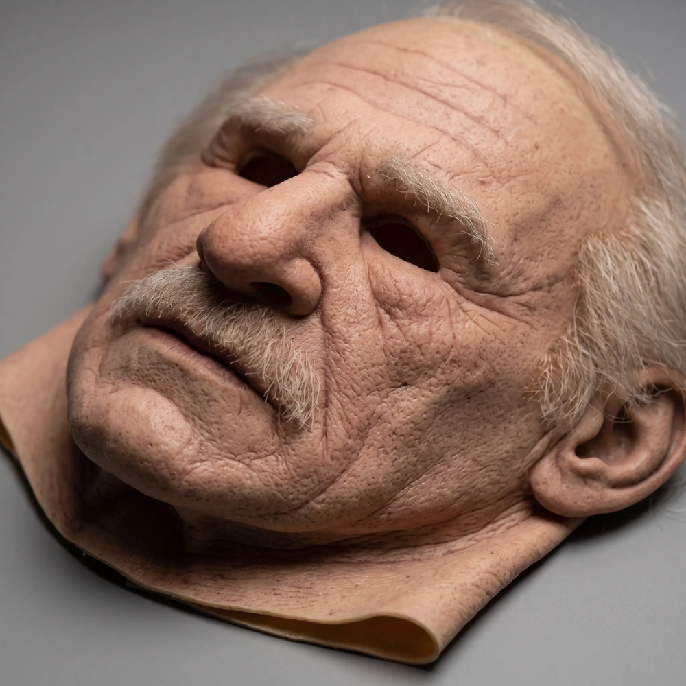 Elderly Character Latex Full-Head Costume Mask with Movable Jaw for Halloween, Theater, and Cosplay