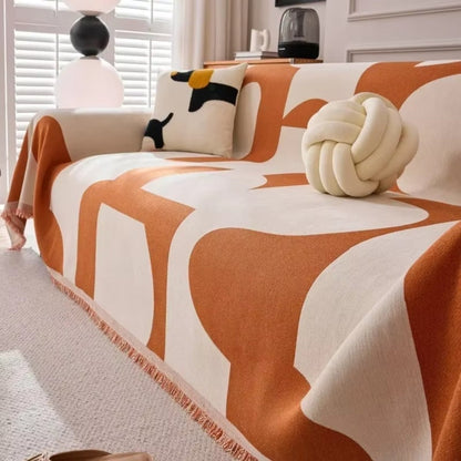 Reversible Chenille Sofa Throw Blanket with Tassels, Soft Jacquard Boho Couch Protector for Living Room, Bedroom, Patio, Machine Washable