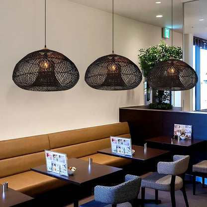 Woven Rattan Ceiling Light Fixture E26 Natural Boho Hanging Lamp for Dining Kitchen Island Bedroom Ambient Lighting Handcrafted Organic Text