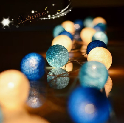 Cotton Ball String Lights with Soft Woven Globes for Bedroom, Living Room & Party Decor – USB or Battery Powered Fairy Lights