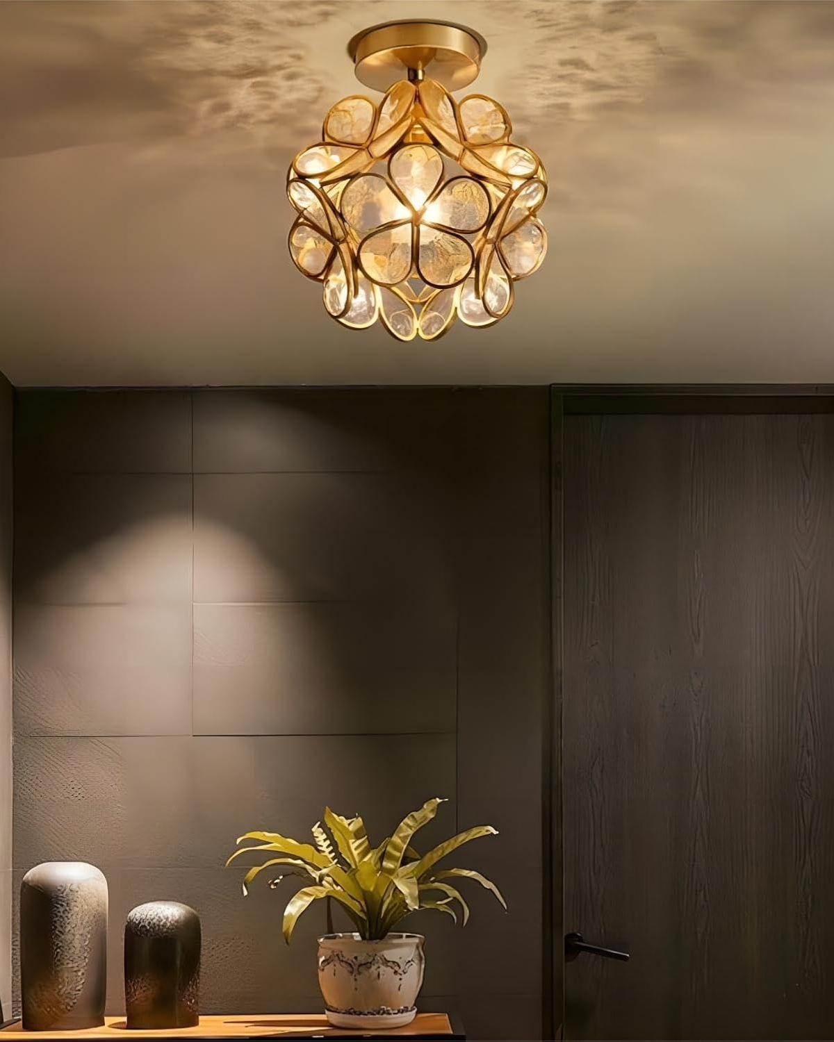 Floral Flush Mount LED Light Fixture 8-Inch Gold Accent Acrylic Ceiling Lamp for Bedroom Hallway Entryway Small Rooms Modern Classic Decor I