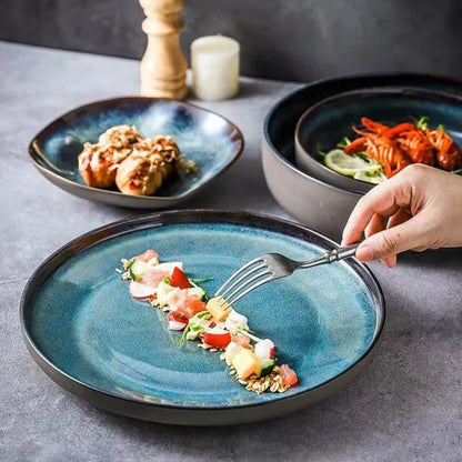 Handcrafted Porcelain Tableware Set with Turquoise Glaze - 11-Piece Service for Dinner Parties & Family Meals - Microwave & Dishwasher Safe