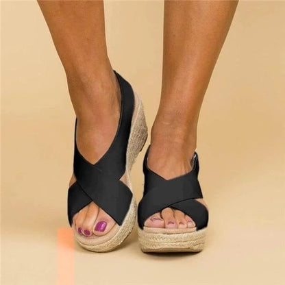 Women's Orthopedic Wedge Espadrilles with Elastic Straps – Cushioned Slip-On Summer Shoes for All-Day Comfort, Casual Outdoor Walking