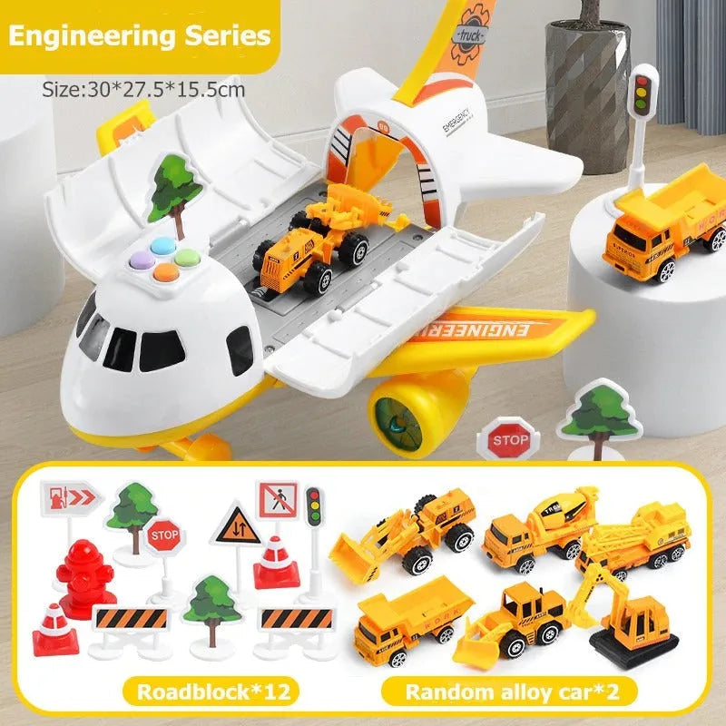 Airplane Toy Set for Boys, XL Toy Airplane with Lights and Sounds, 20 Piece Toy Crane and Road Sign Playset