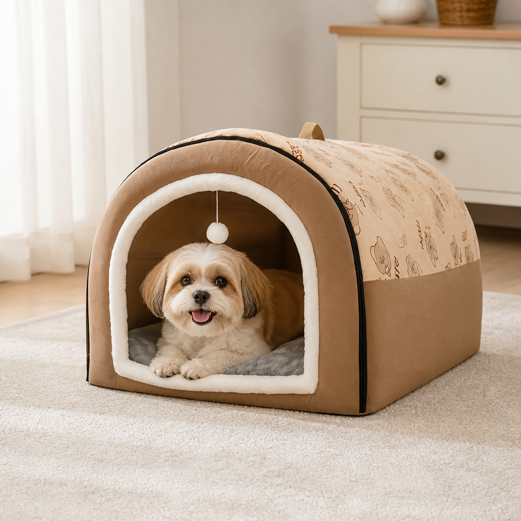 Ortekor 2-In-1 Detachable Plush Fleece Pet House Bed