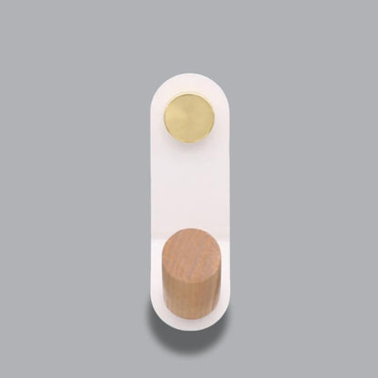 Oak Wood & Brass Wall Peg for Coats Towels Bags | Nordic Single Hook | 6 Soft Colors
