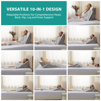 Adjustable Wedge Pillow for Bed – Leg, Back & Knee Support for Sleep & Recovery