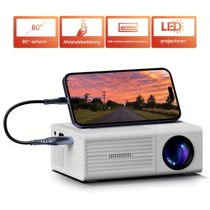 Portable HD Mini Projector 3000 Lumens LED Home Theater Display for Movies Gaming Presentations HDMI USB Compatible 80-Inch Screen Indoor