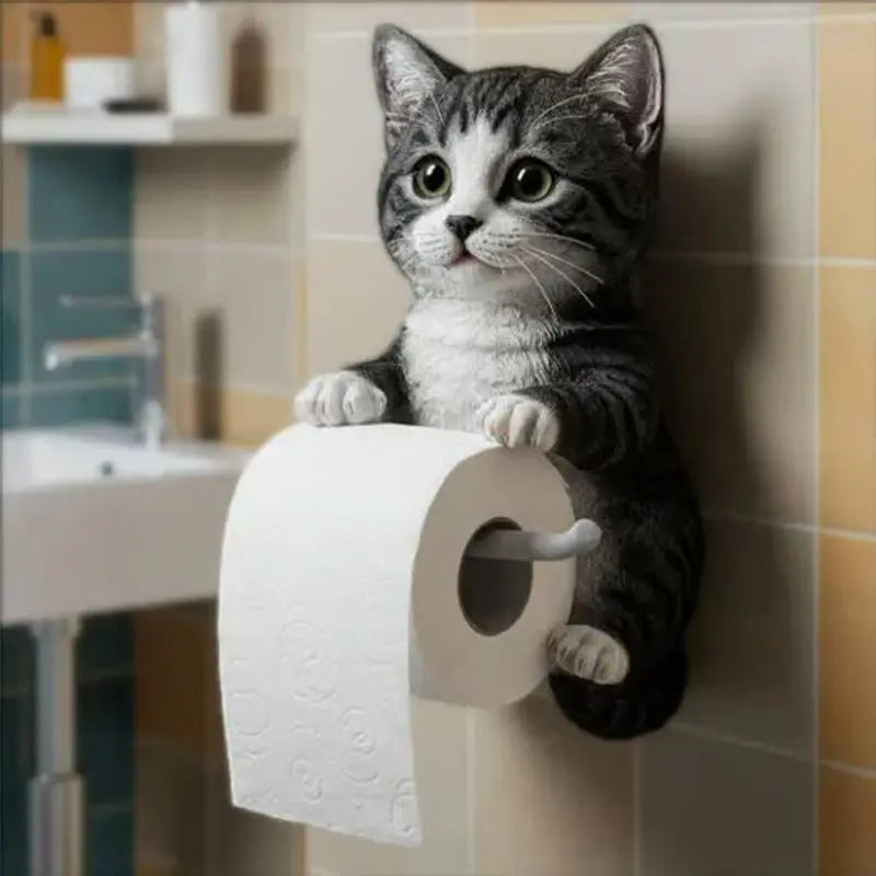 Porte-papier toilette chat charmant | Conception en résine durable avec remplacement facile du rouleau | Fixation murale pour des salles de bains organisées