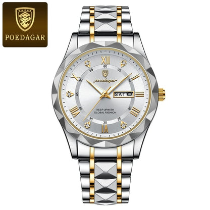 Men's Analog Quartz Watch with Luminous Hands, Date Window, and Stainless Steel Band for Business & Everyday Wear