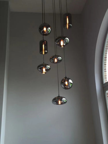 Spiral Glass Chandelier for Two-Story Entryway Multi-Light Dimmable Fixture for Stairwell Foyer Living Room High Ceiling