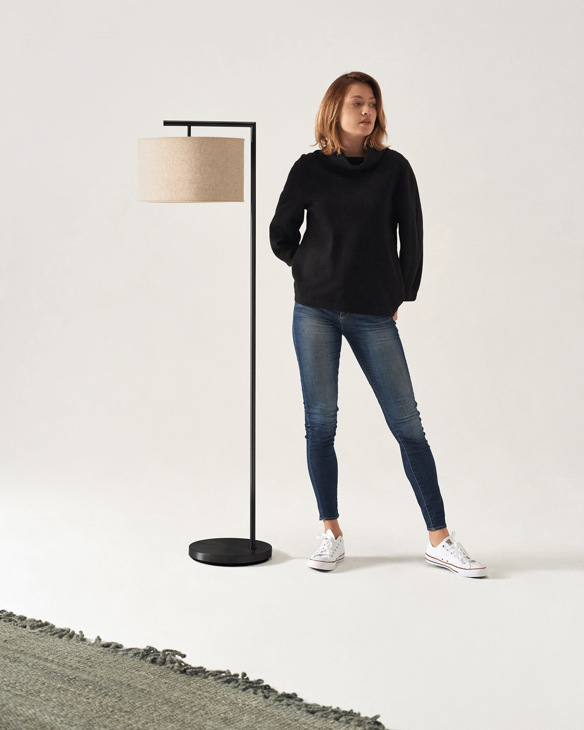 Fabric Shade Standing Lamp 60-Inch Metal Frame LED Illumination Foot Switch Control Contemporary Black Antique Brass Satin Nickel Tall Uplig