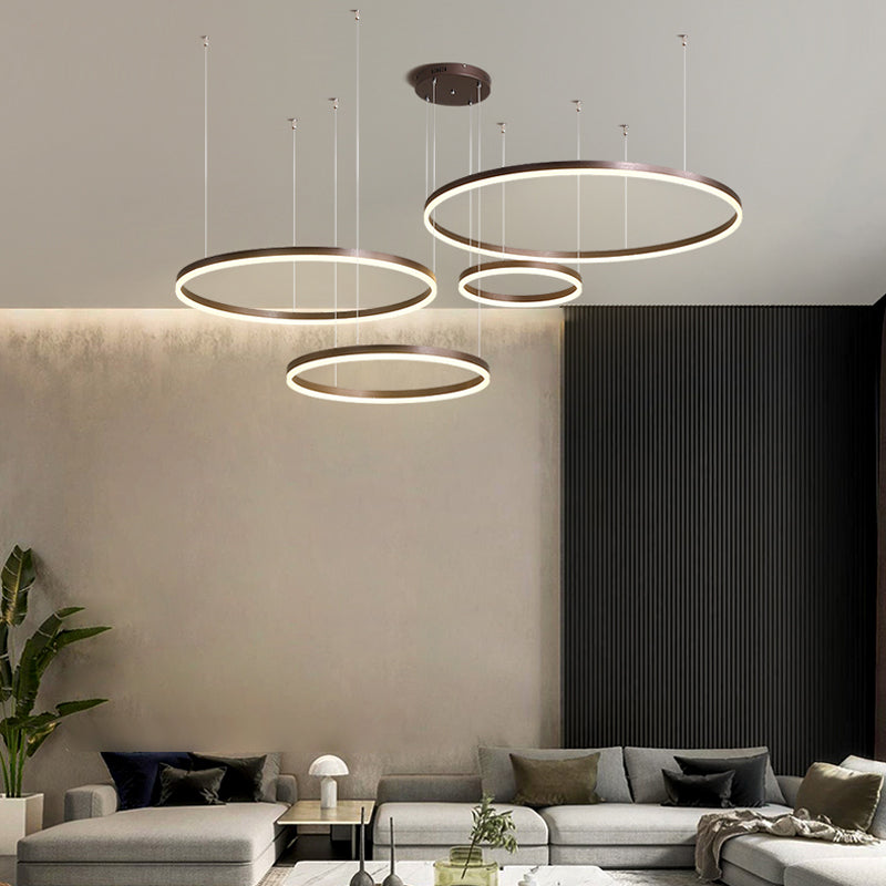 Lustre LED à anneaux multiples, hauteur réglable de 40 à 80 cm, luminaire en métal et acrylique, plafonnier à intensité variable pour salle à manger et salon, suspension moderne