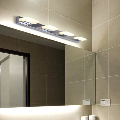 Modern Square LED Vanity Light Wall Sconce – Metal & Acrylic, Silver Finish, Rotatable Bulb for Bathroom Mirror Lighting