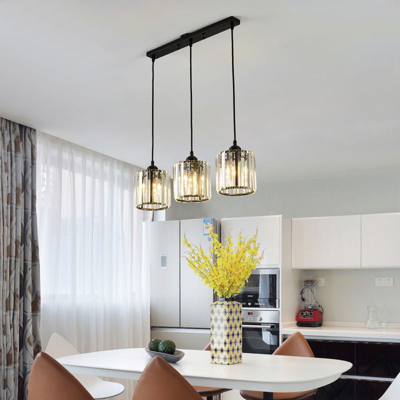 Modern Metal & Glass Pendant Light – Adjustable Cord – Black or Gold Finish for Dining Room & Living Room