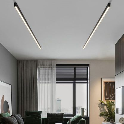 Modern Linear Black LED Flush Mount Ceiling Light Dimmable 24-47 Inch Metal for Kitchen Living Room