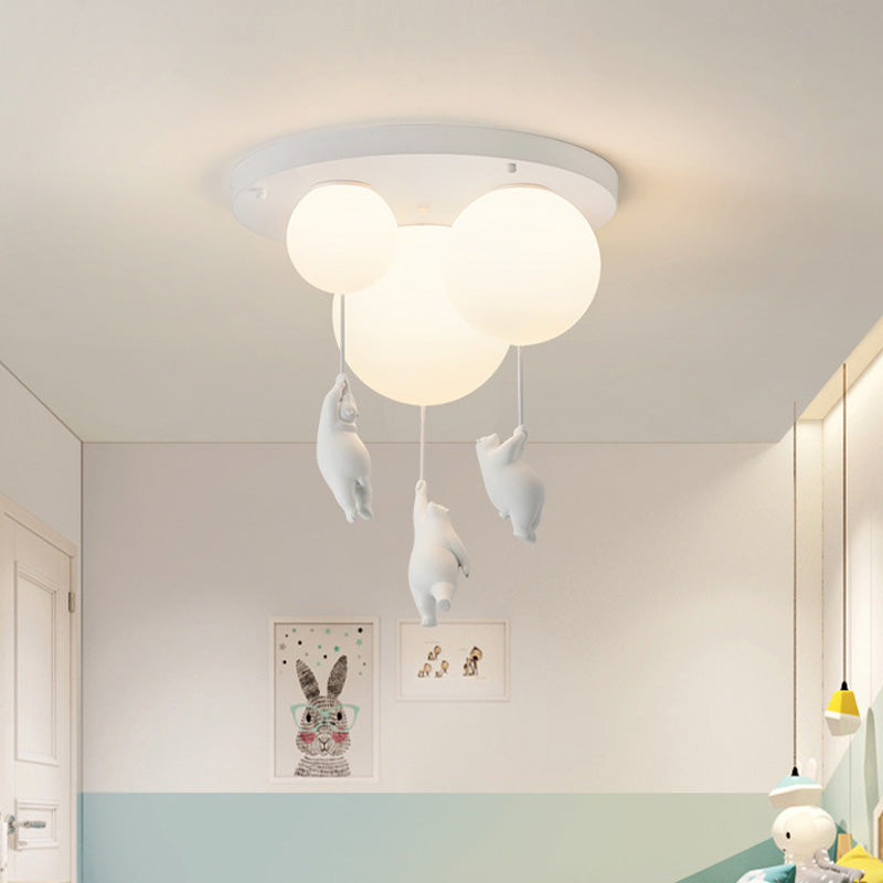 Kids Flush Mount Light Fixture with Teddy Bear & Balloon 5W LED for Nursery Playroom Bedroom White Acrylic Metal Ceiling Lamp for Children