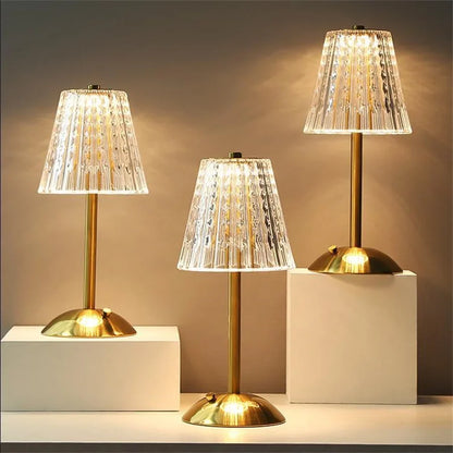 Gold Crystal Rechargeable Touch Dimmer Nightstand Lamp 9 in for Bedside Reading Desk Lighting Warm Cool White USB-C Powered Small Decorative