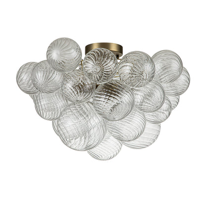 Three-Globe Ceiling Mount Fixture with Textured Glass Shades in Warm Metal Finish for Entry, Dining Room & Living Room