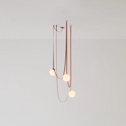 Leather Hanging Lamp with Glass Shade 6-Inch Brown Fixture for Kitchen Island Dining Table Multi-Light Ceiling Suspension for Modern Contemp