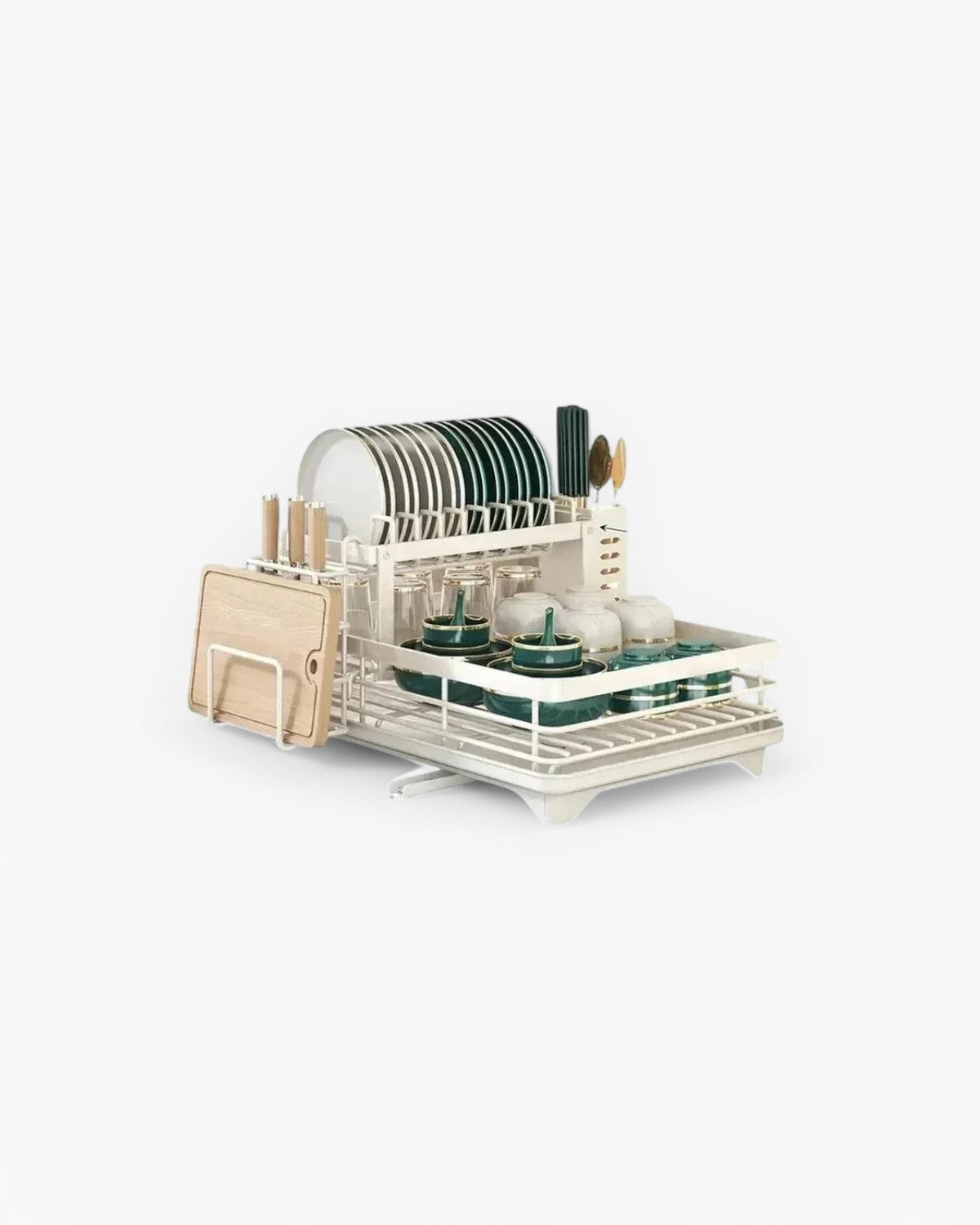 Carbon Steel Dish Drying Rack with 360° Rotating Drain Spout – Multi-Tier Kitchen Organizer for Countertop