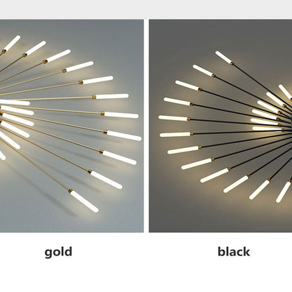 Linear Starburst Flush Mount Ceiling Light with LED Arrays for Living Room and Bedroom in Black or Gold Finish