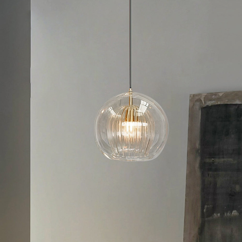 Spherical Glass Hanging Light with Metal Mount for Dining Room & Bedroom Ambient Lighting