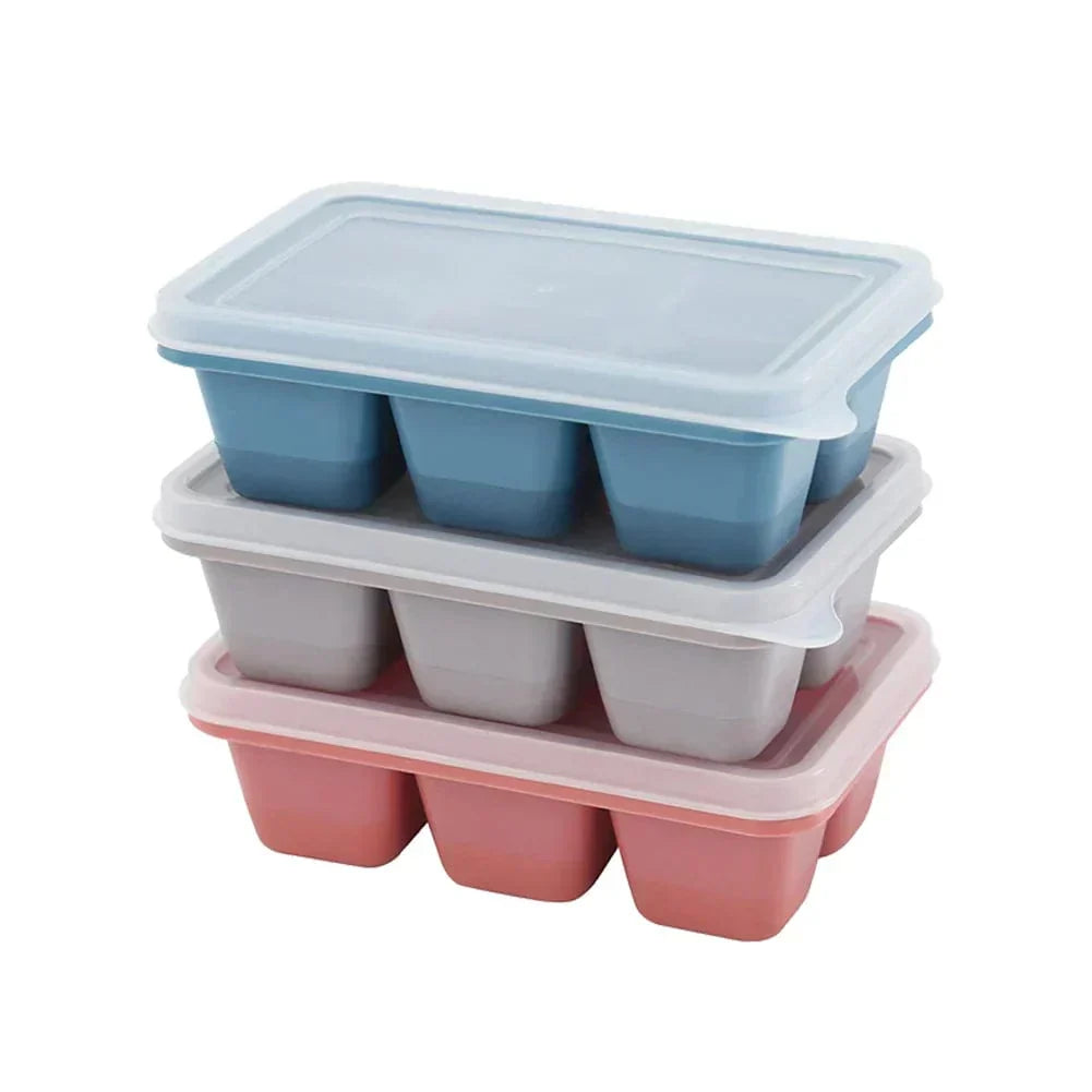 Stackable Freezer Ice Tray Set – 6-Cube Covered Molds for Water, Juice & More (3-Pack)