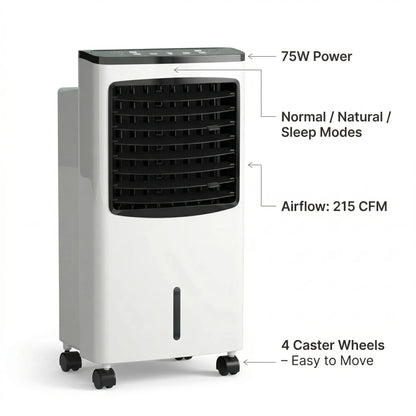 Evaporative Cooler Fan 3-Speed Portable Room Air Cooler with Humidifier Remote Control Timer for Bedroom Office Dorm Home