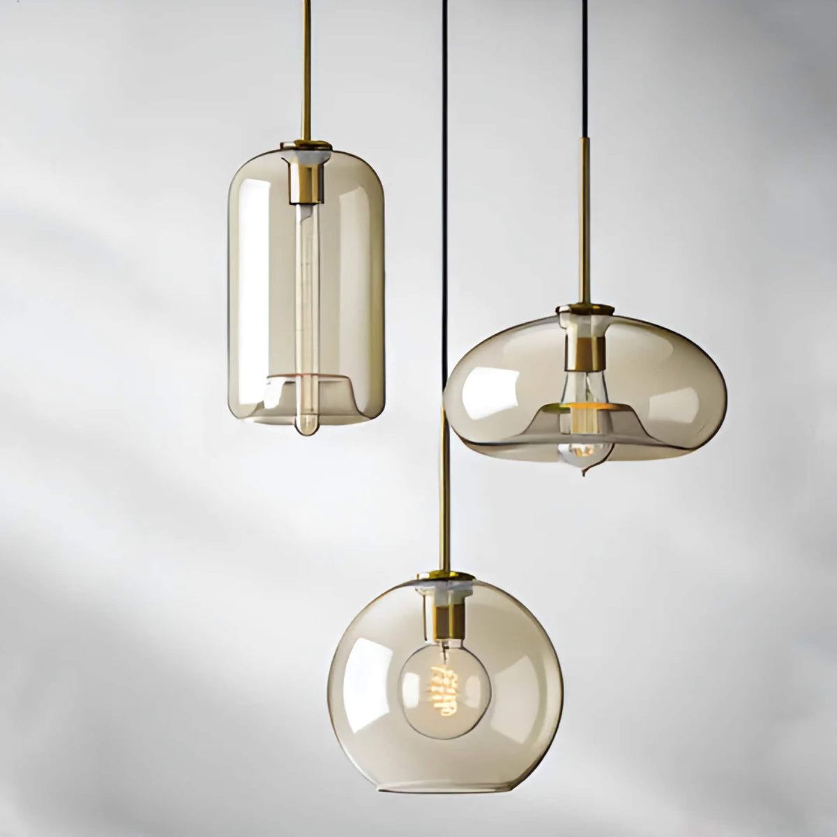 Triple Globe Hanging Fixture Amber Glass Shades Copper Hardware for Dining Table Kitchen Island Ceiling Mount E26 Socket 110V US