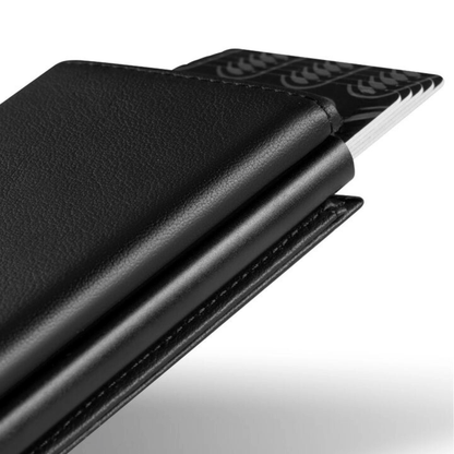 Portefeuille en cuir avec protection RFID et porte-cartes coulissant, 9,4 × 6,6 × 1 cm, mécanisme en aluminium, portefeuille de voyage fin et compact pour poche avant