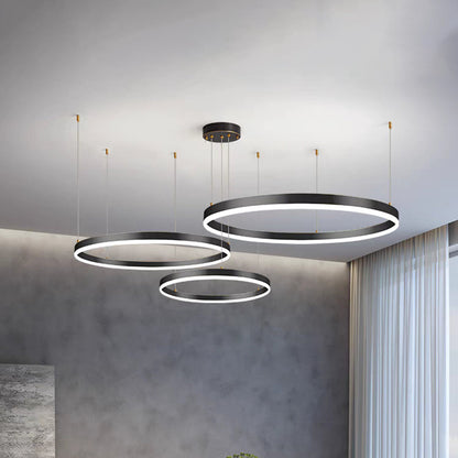 Multi-Ring LED Hanging Light Metal Acrylic Adjustable Height Dimmable Fixture for Dining Room Living Room Bedroom Modern Ceiling Chandelier