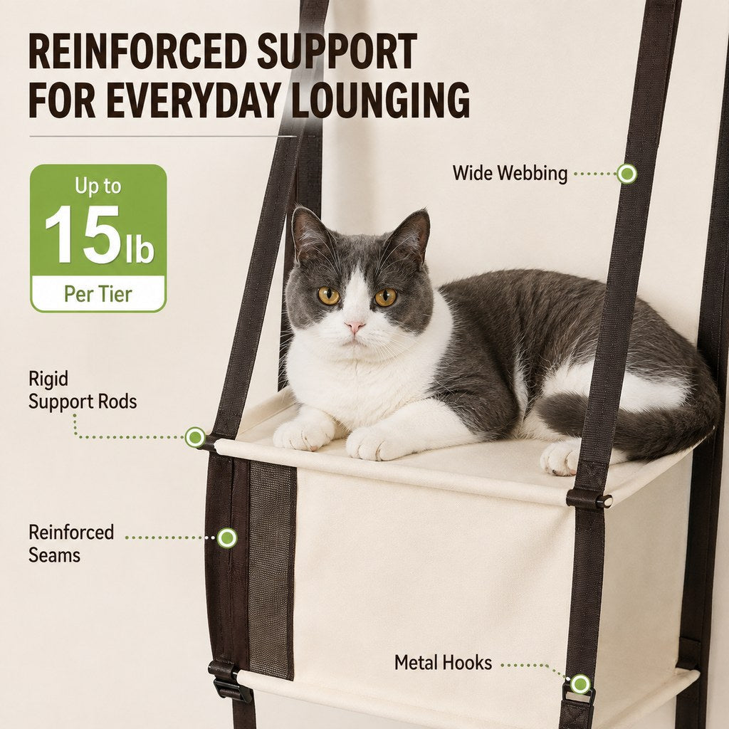 Ortekor 3-Tier Door-Mounted Hanging Cat Tree for Apartments – Foldable Space-Saving Cat Climber & Lounge