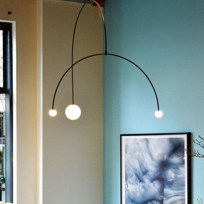 Sculptural Ceiling Light with Opaline Glass Diffusers Black & Brass Finish Multi-Arm Design for Dining Room Entryway Modern Overhead Fixture