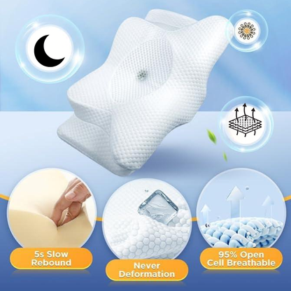 Contoured Memory Foam Sleep Pillow for Airway Support and Neck Alignment – Dual Height for Side and Back Sleepers, Breathable Mesh Cover