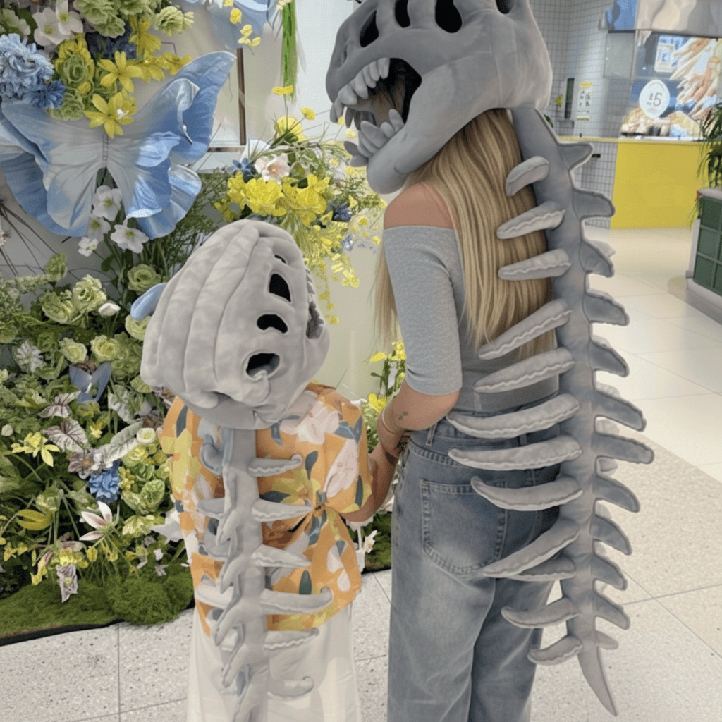 Costume de squelette de dinosaure | Tenue en peluche pour enfants avec design 3D | Déguisement amusant pour Halloween et les fêtes