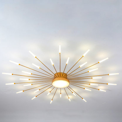 Linear Starburst Flush Mount Ceiling Light with LED Arrays for Living Room and Bedroom in Black or Gold Finish