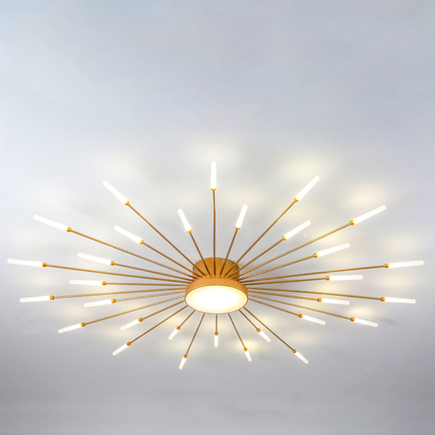 Starburst Dimmable LED Ceiling Light Flush Mount Black Gold Metal Acrylic Indoor Modern Fixture for Bedroom Living Room Dining Room