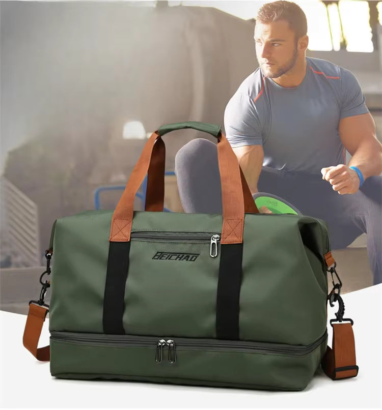 Sac de sport en cuir déperlant avec compartiment étanche et rangement pour chaussures