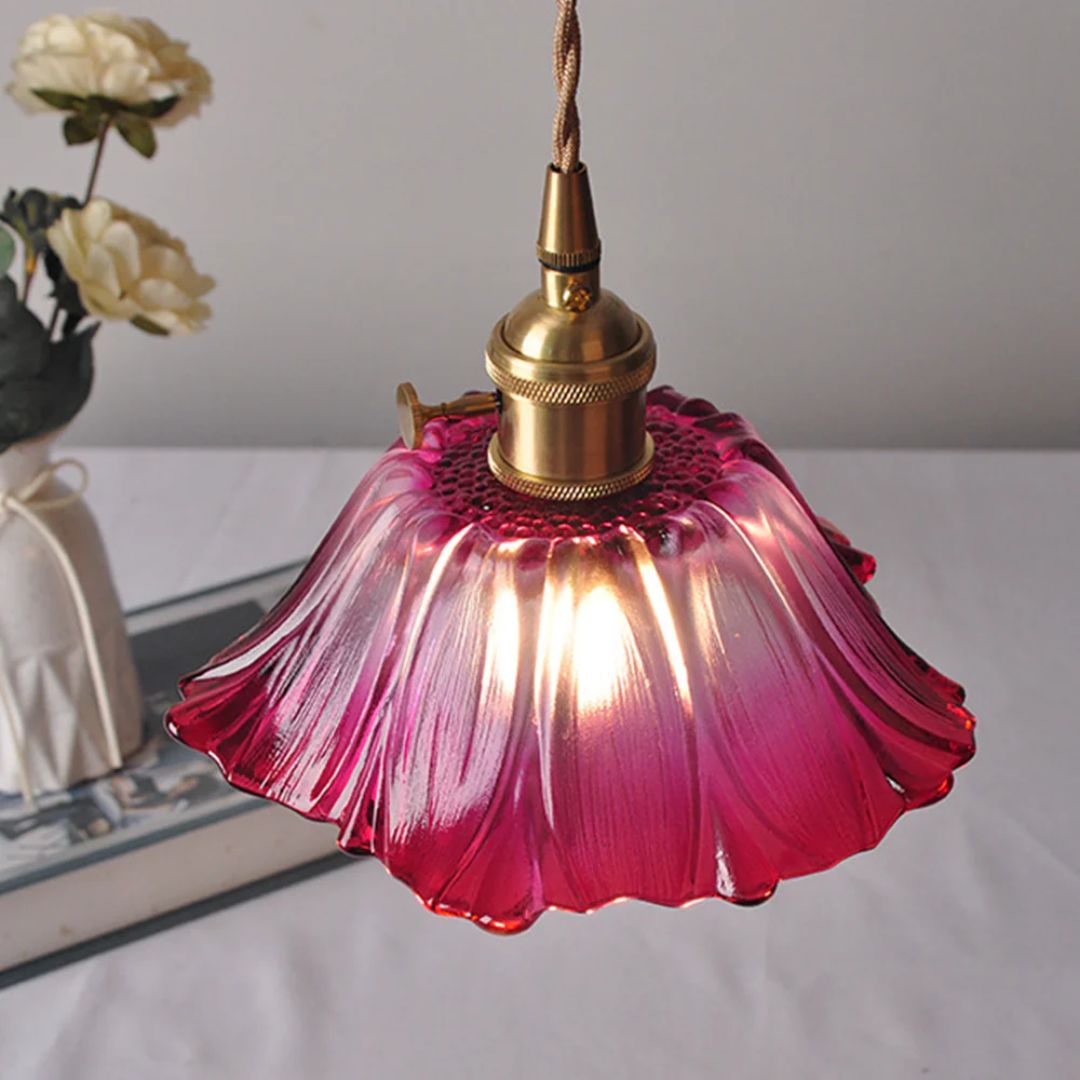 Fluted Glass Hanging Light 11-Inch Shade Burgundy Adjustable Drop Cord E27 Socket for Kitchen Island Dining Area Hallway Above Table Counter