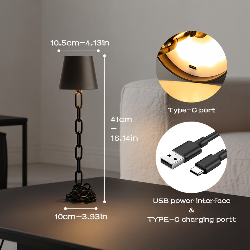 Rechargeable LED Desk Lamp with Touch Control, USB-C Chain Link Design for Bedside, Office, Living Room